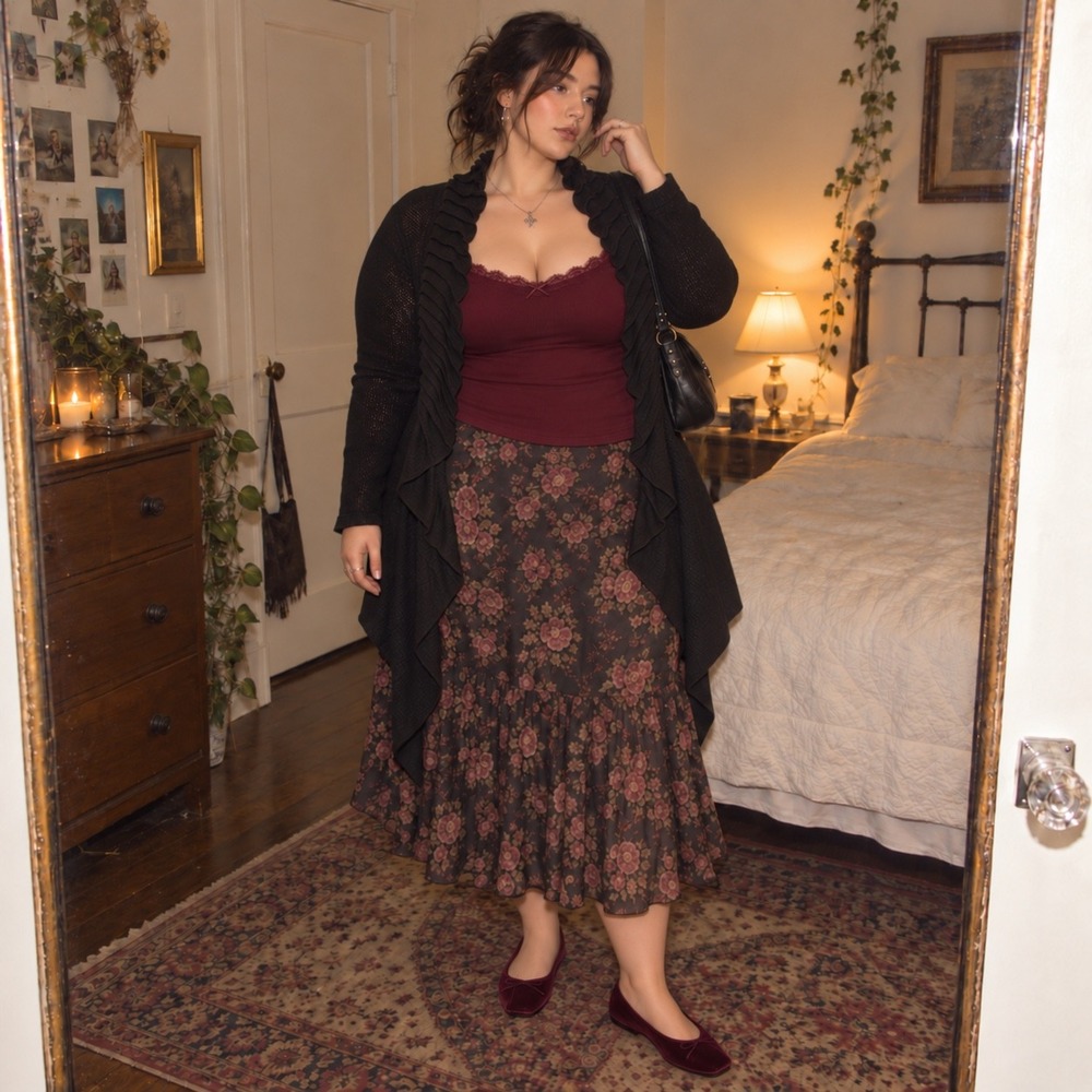 Black Open Front Cardigan Pleated Ruffle Trim Asymmetrical XL Romantic Boho